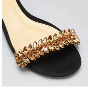 Rare! GUC Alexandre Birman Elina Suede Crystal Ankle-strap Flat Sandal - Size 39